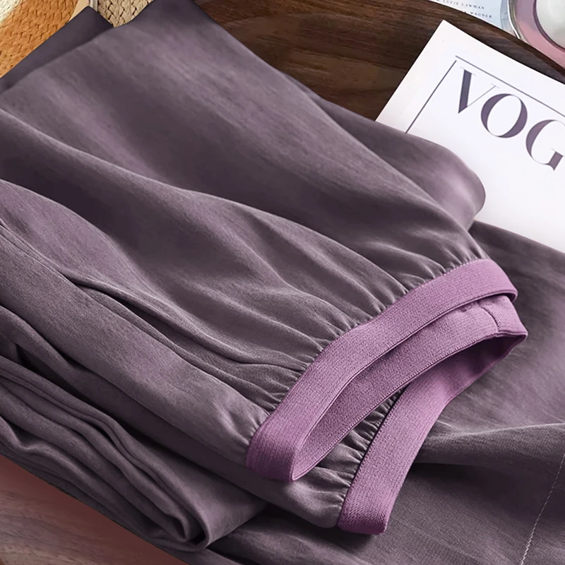 拉夏贝尔铜氨丝阔腿裤女宽松显瘦高腰直筒裤2025新款夏薄款休闲裤