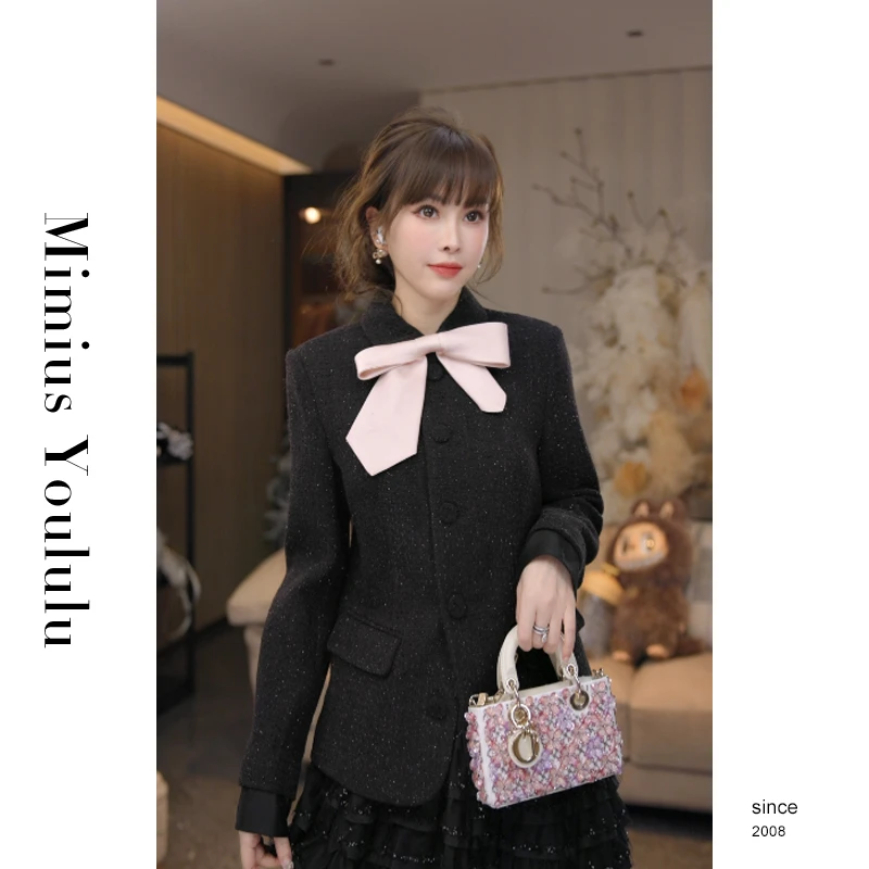 【mimius】&喵喵 蝴蝶结小香外套(领结可拆) 汉服()F12278