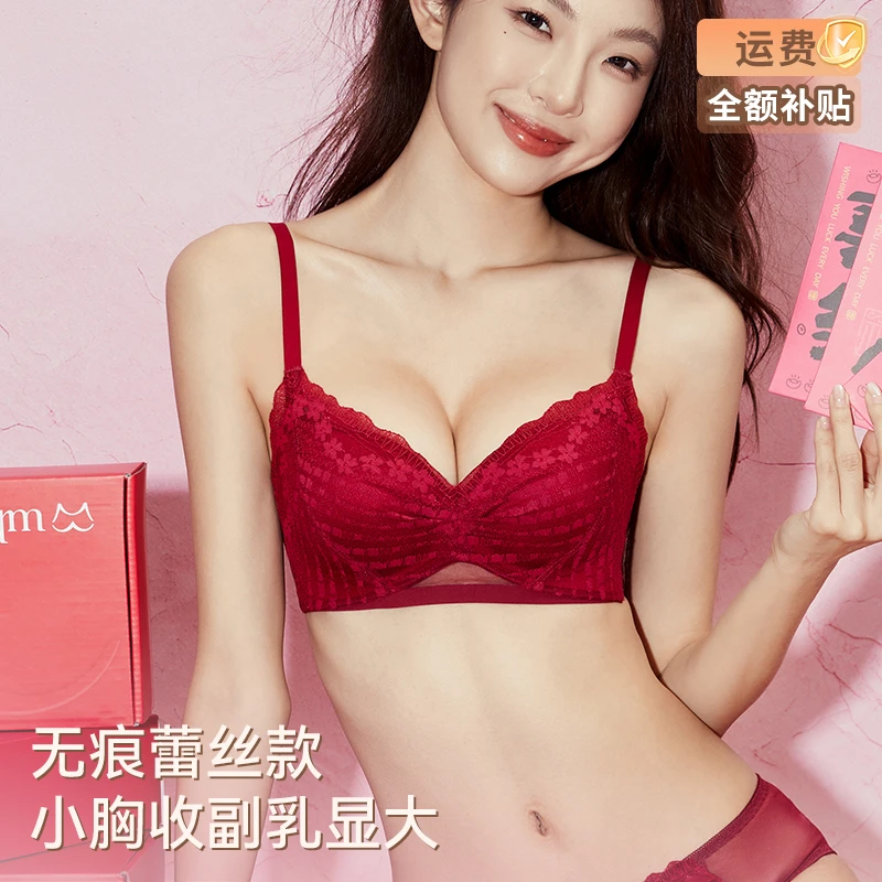 多情猫小胸聚拢秋冬新款显大粉底液性感蕾丝防下垂上托收副乳文胸