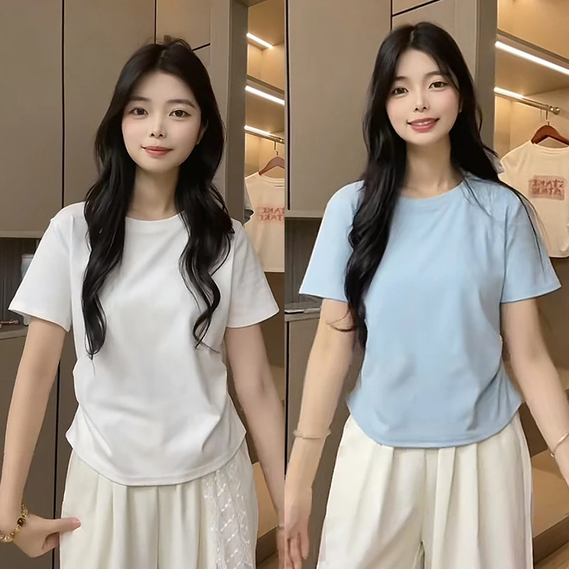 2025夏季新款爆款小个子修身显瘦体恤上衣正肩短袖t恤女