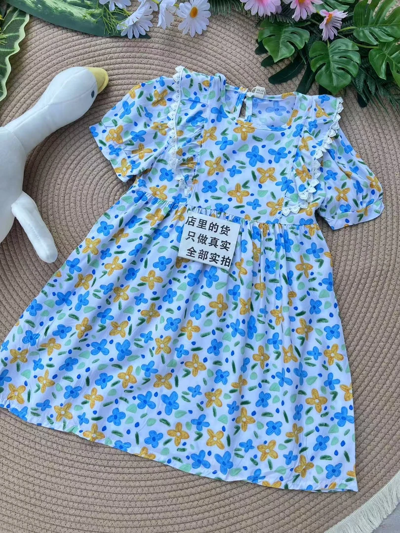 B002山东人造棉儿童套装外穿裙子裤子上衣断码清仓夏棉绸洋气时尚