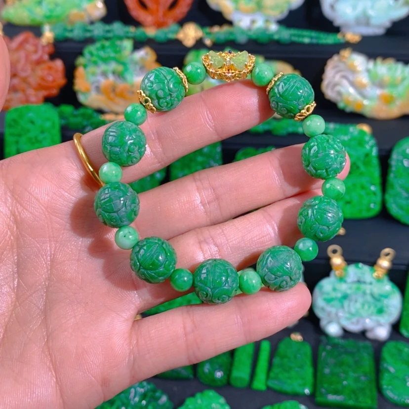 【闪购商品】翡翠未镶嵌颈饰阳绿单珠手串