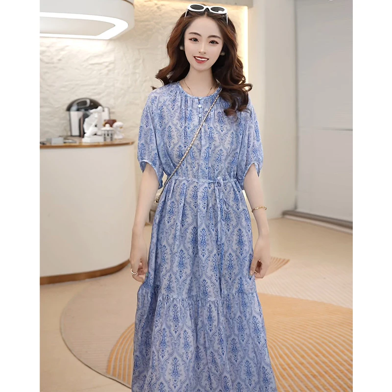 2025夏季100桑蚕丝连衣裙气质百搭显瘦洋气中长款裙子L16-25615