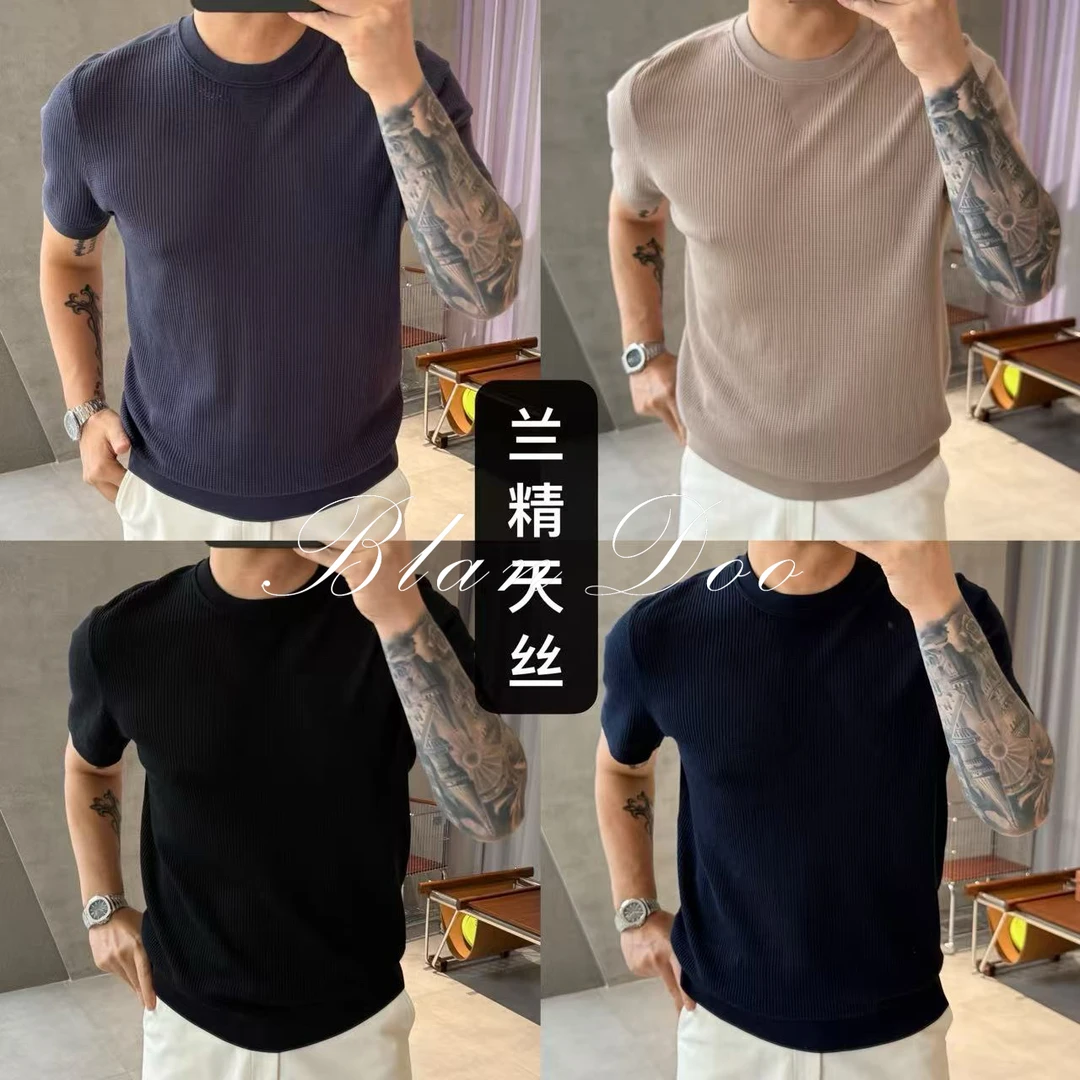 BLANDOO  “兰精天*丝混纺”  密织舒适条纹圆领针织衫0BD05