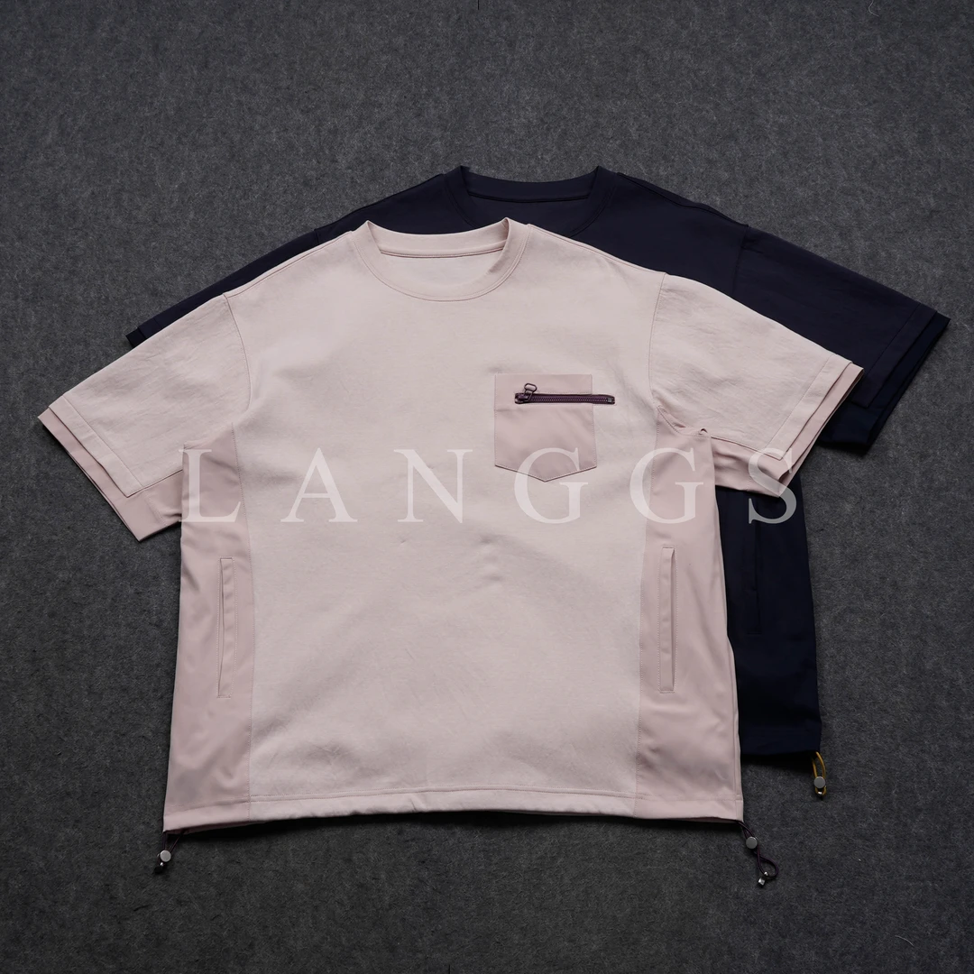 LANGGS&浪叔 “奢定冰翡翠”—雪花棉麻天然混纺双拼圆领短袖SS51109