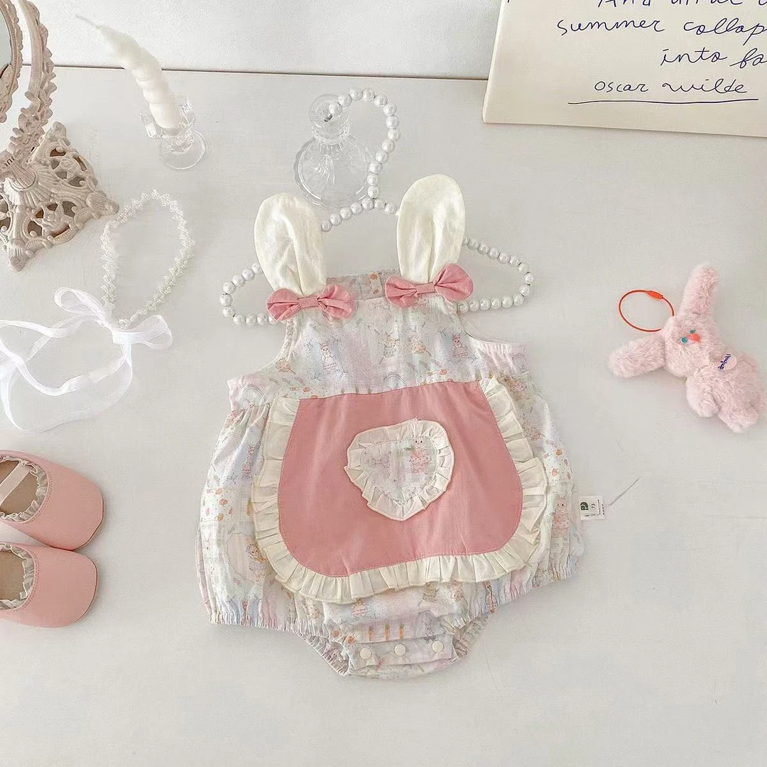 婴儿夏季衣服兔子吊带包屁衣小月龄女宝宝夏装薄款哈衣连体衣