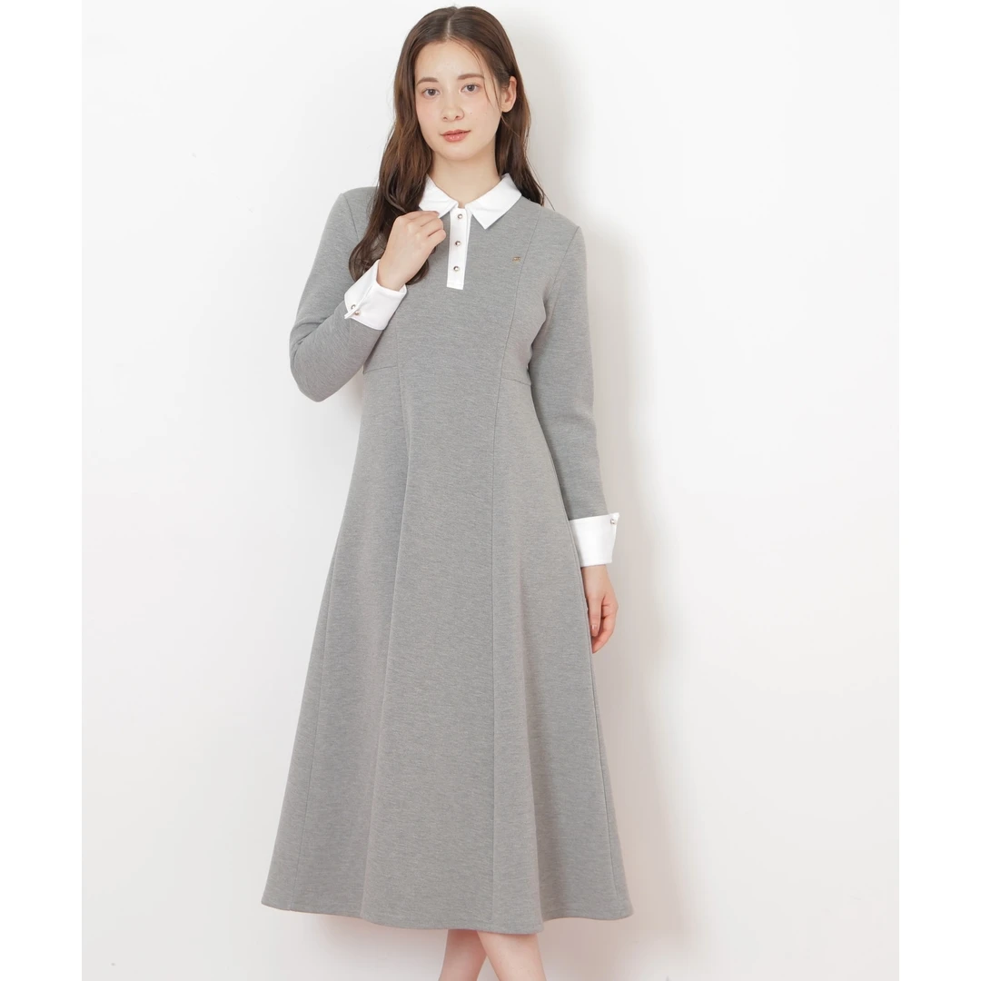 【MonTendre】秋冬新款 J 拼色翻领气质长裙撞色中高腰简约连衣裙