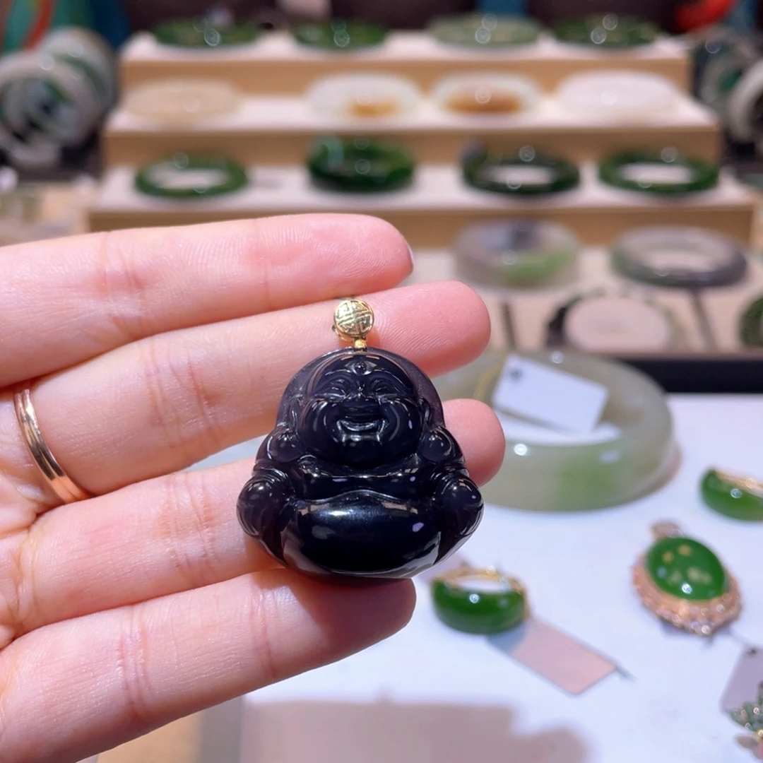 和田玉18K金镶嵌颈饰高品皇家紫佛公