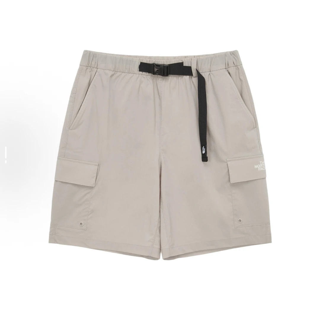 北面徽标腰带直筒休闲短裤 米色棕色