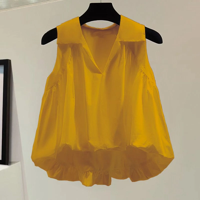 无袖雪纺衬衫女宽松遮肚子衬衣2025夏季新款时尚