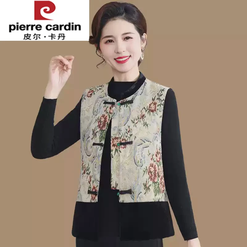 皮尔卡丹中式唐装中国风女装马甲秋冬季新款叠穿坎肩中年妈妈刺