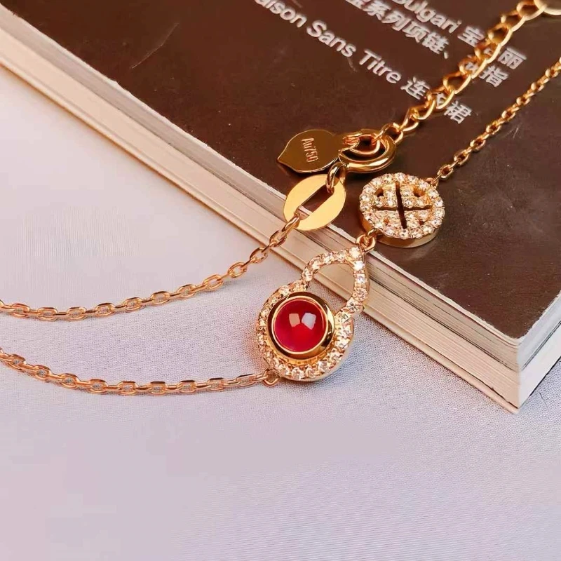 8囍珠宝 18k金 0.40ct 红宝石手链 小清新 葫芦 吉祥物 典雅