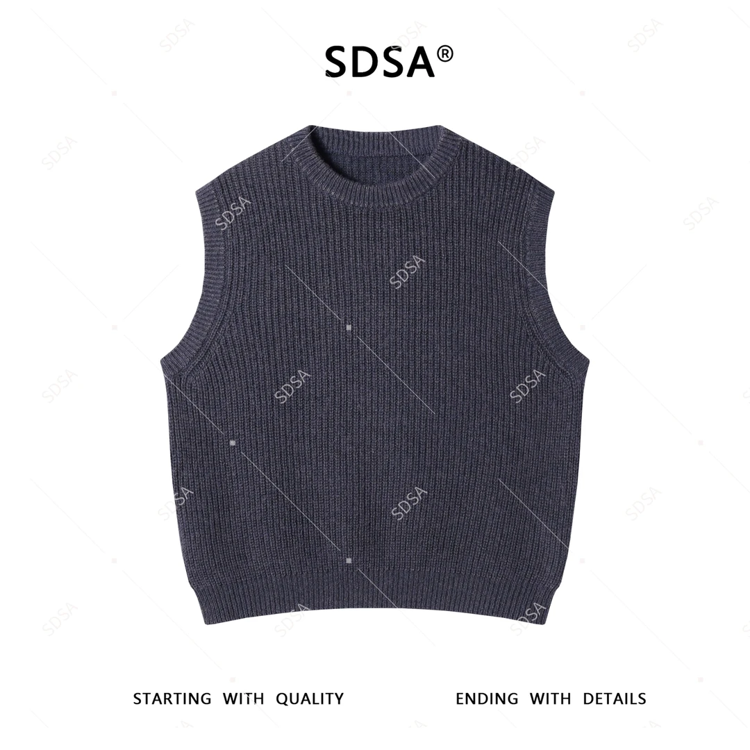 SDSA秋冬新款男士痞帅潮牌纯色无袖针织马甲背心百搭圆领时尚潮流