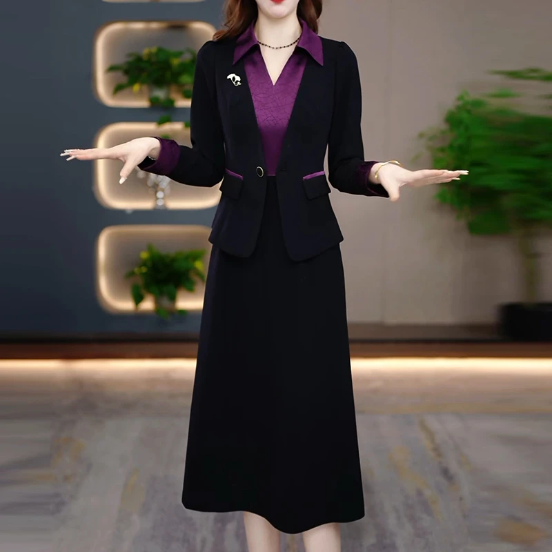 秋季时尚连衣裙女2025新款高档减龄洋气妈妈装显瘦气质假两件裙子