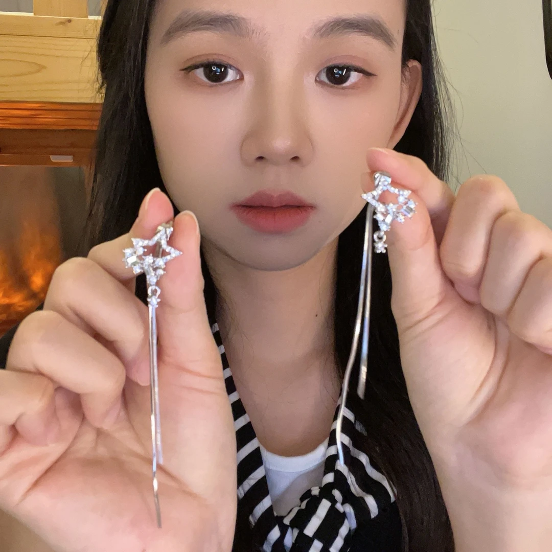 合金合成锆石耳饰 五角星耳钉女流苏耳线气质新款耳饰高级感耳环