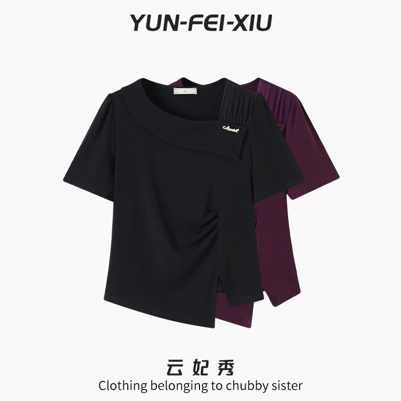 云妃秀大码女装T恤休闲舒适气质百搭韩版显瘦微胖上衣夏季68398