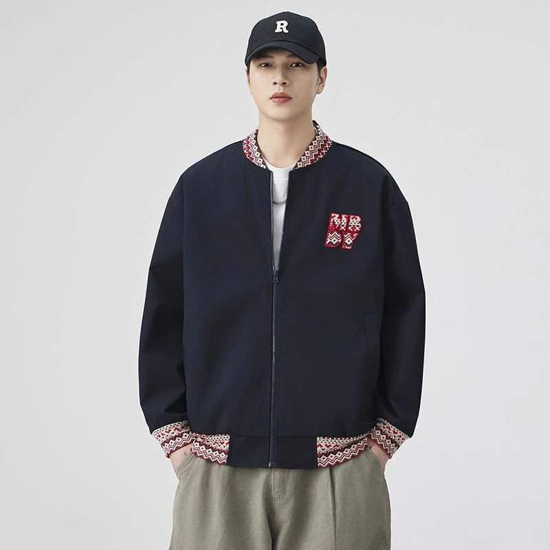 春秋潮流刺绣收口袖商务休闲教练夹克防水运动立领