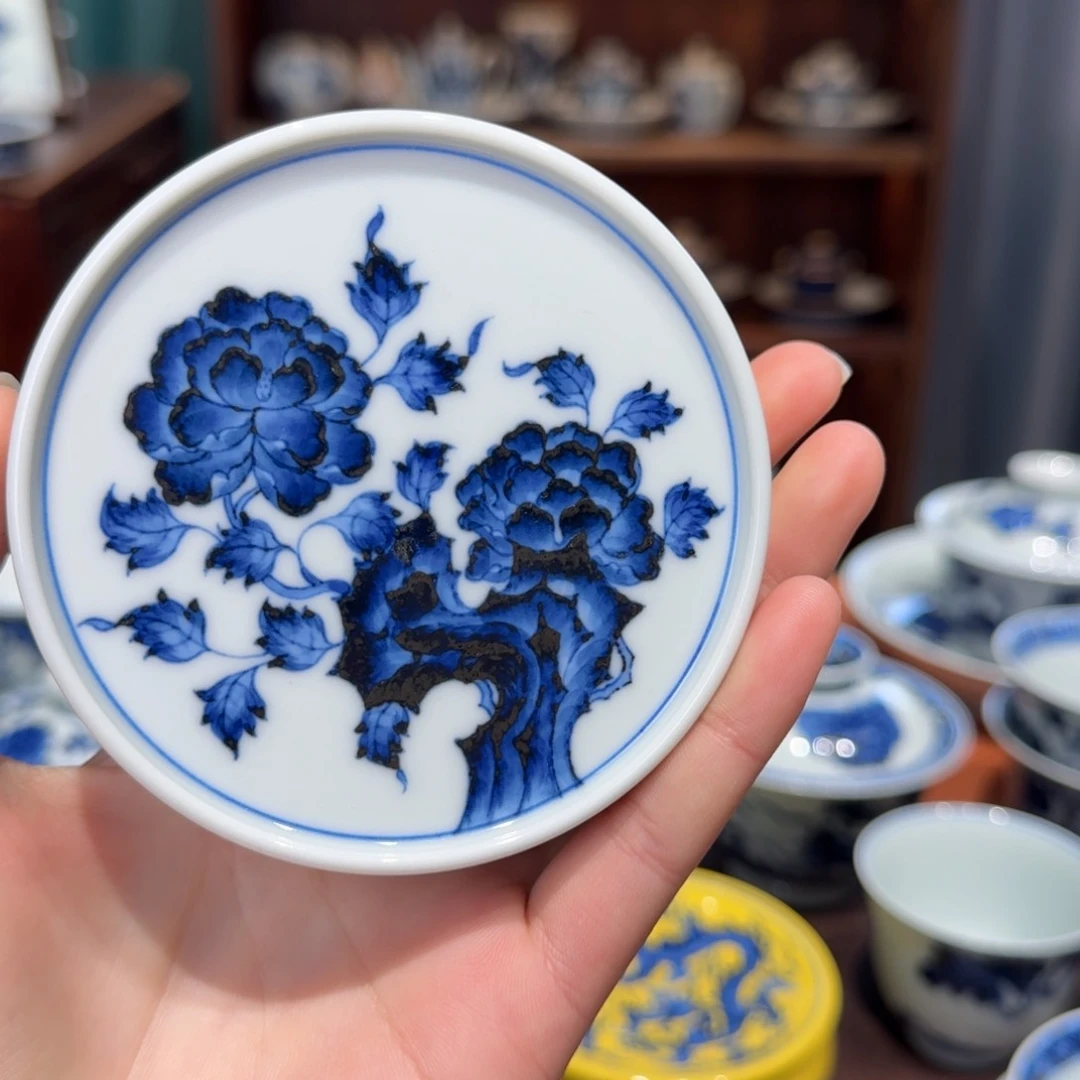 青花雯华堂手绘盖置