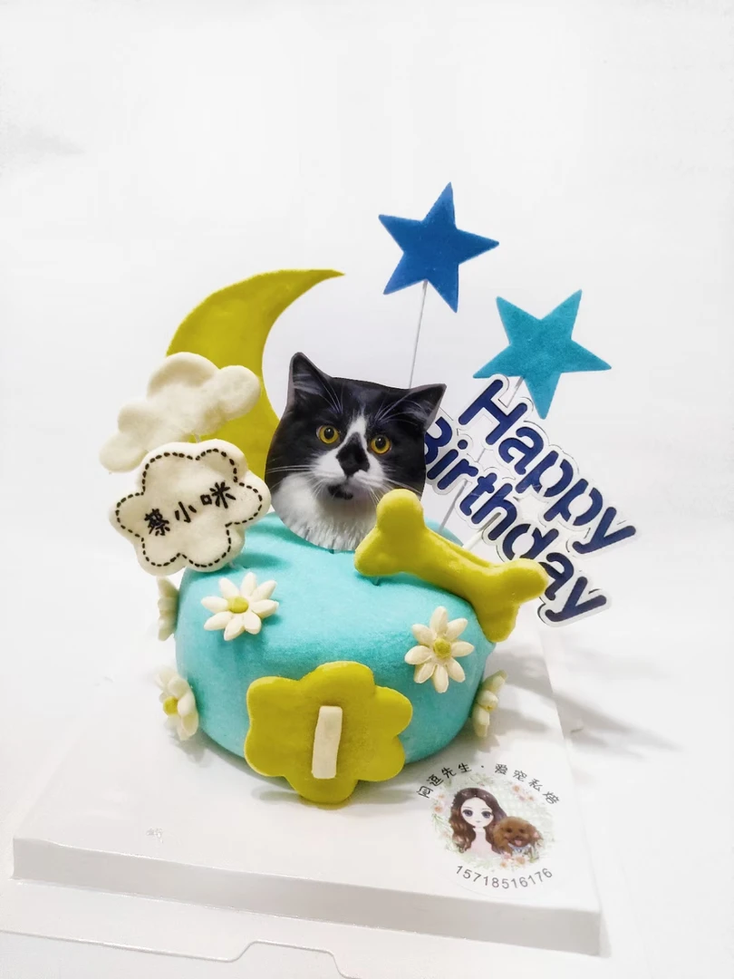 奶蓝星月猫狗通用4寸宠物生日蛋糕