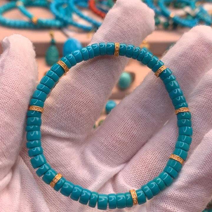 绿松石18K金镶嵌湖北天然原矿绿松石