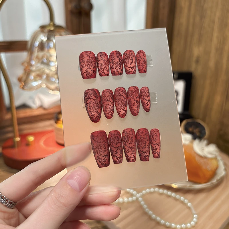 【红丝绒】暗香来优雅温柔丝绒简约磨砂大气美甲纯手工穿戴甲