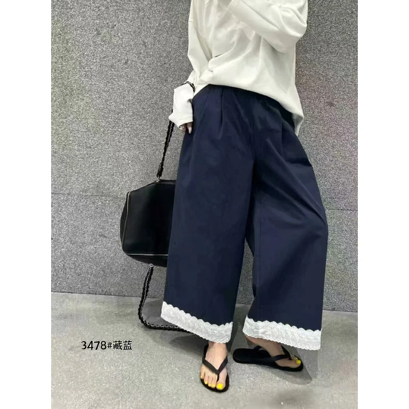 【锦衣服饰】3478裤脚蕾丝边牛仔直筒裤