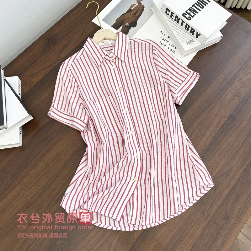 (情侣款松弛感亚麻短袖)夏季时尚百搭洋气简约休闲翻领衬衫W