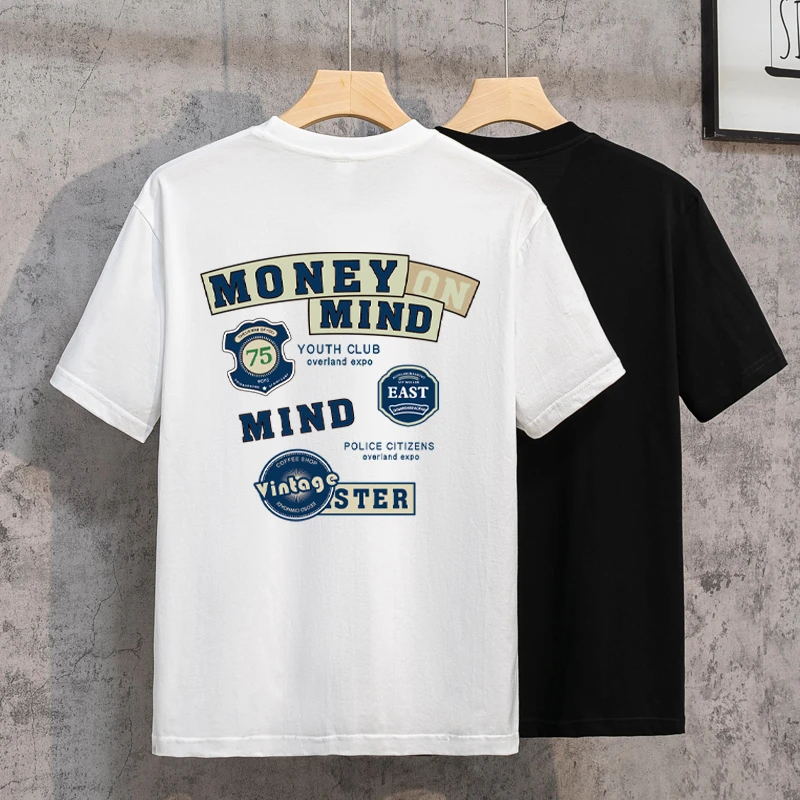 纯棉短袖T恤夏季宽松圆领时尚上衣男士夏季休闲T恤百搭潮牌体恤