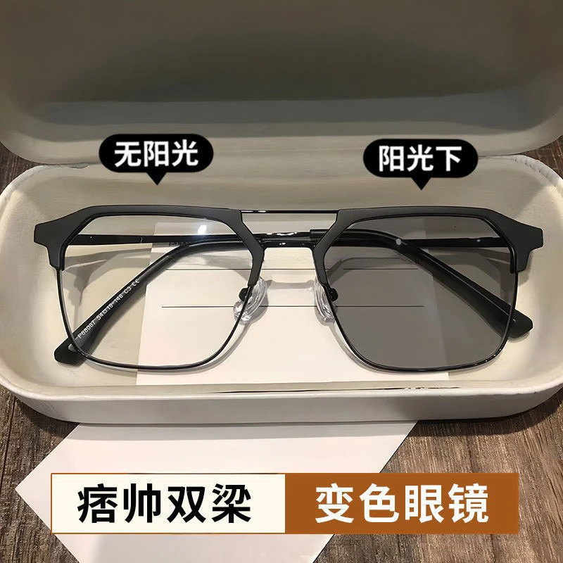 痞帅双梁黑框近视眼镜男高清防蓝光可配度数半框镜黑武士黑框眼镜