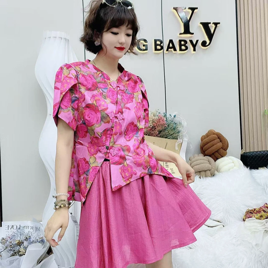 YY大码(樱花树下)高级感遮肚显瘦气质洋气时尚百搭复古套装