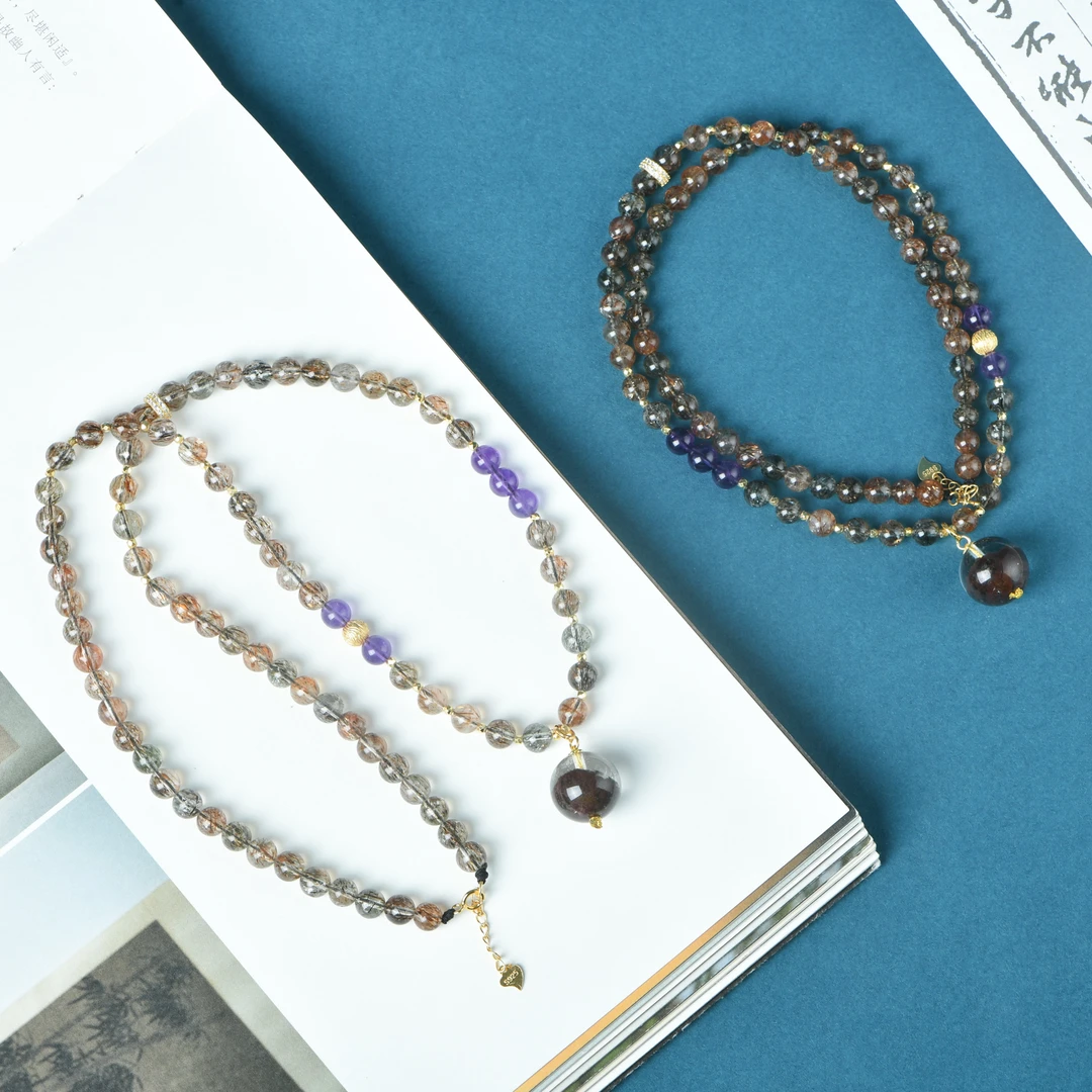 黑金超水晶项链绿幽灵吊坠S925银配饰（多样性发其一）