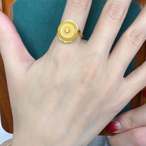 蜜蜡戒指银S925镶嵌戒指