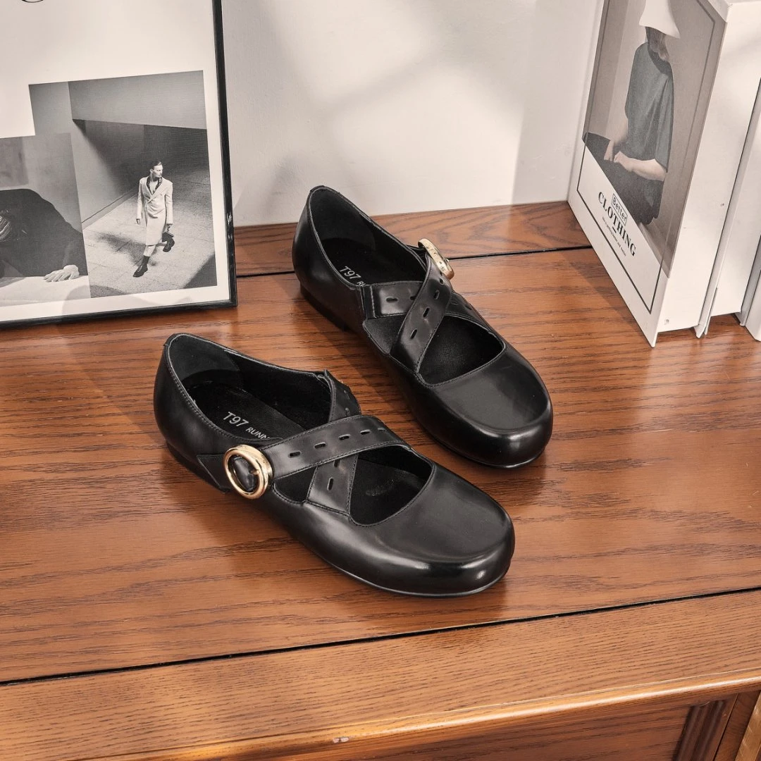 2025早春新款韩系复古交叉扣带法式低跟圆头百搭单鞋女G715