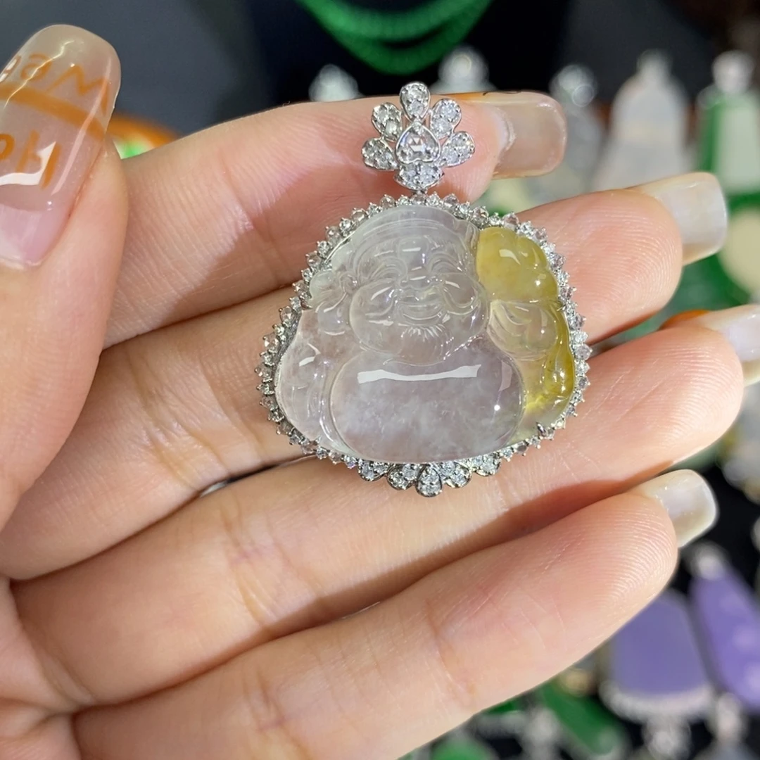 翡翠18K金镶嵌颈饰A货翡翠