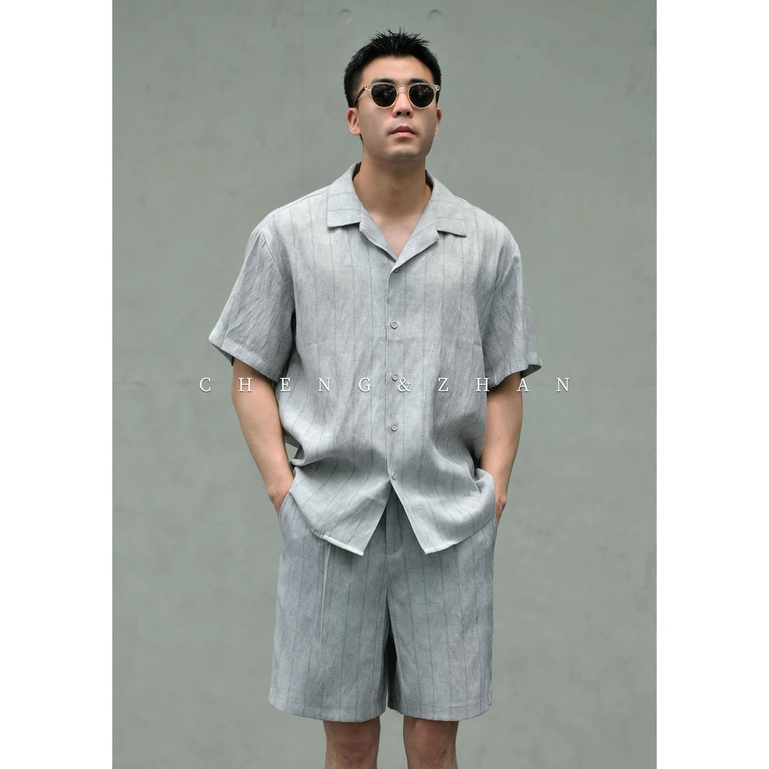 CHENGZHAN | 旗舰系列 | 【套装】夏季古巴领条纹短袖衬衫套装-4