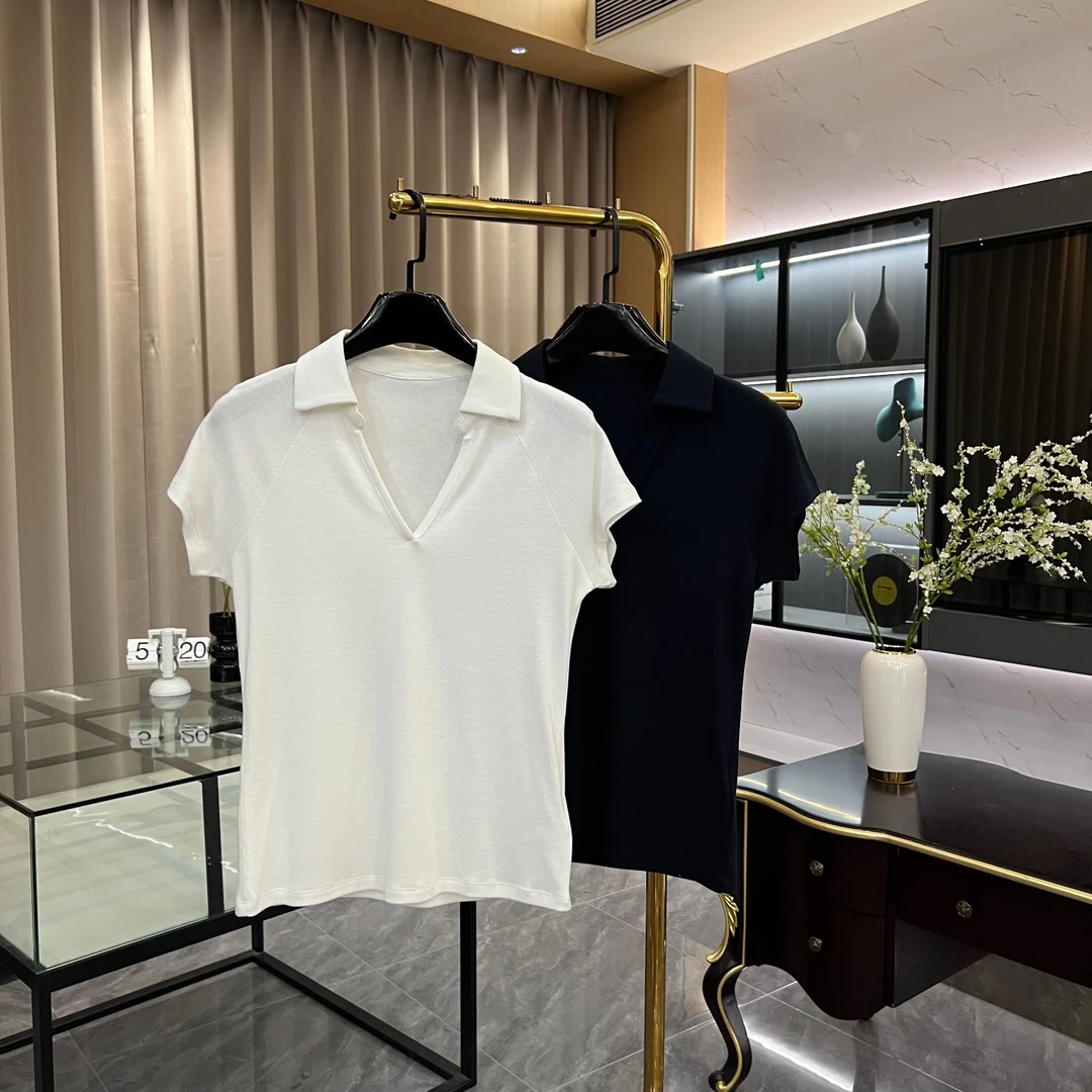 松弛感时尚V领设计针织衫短袖百搭显瘦上衣女GK-391