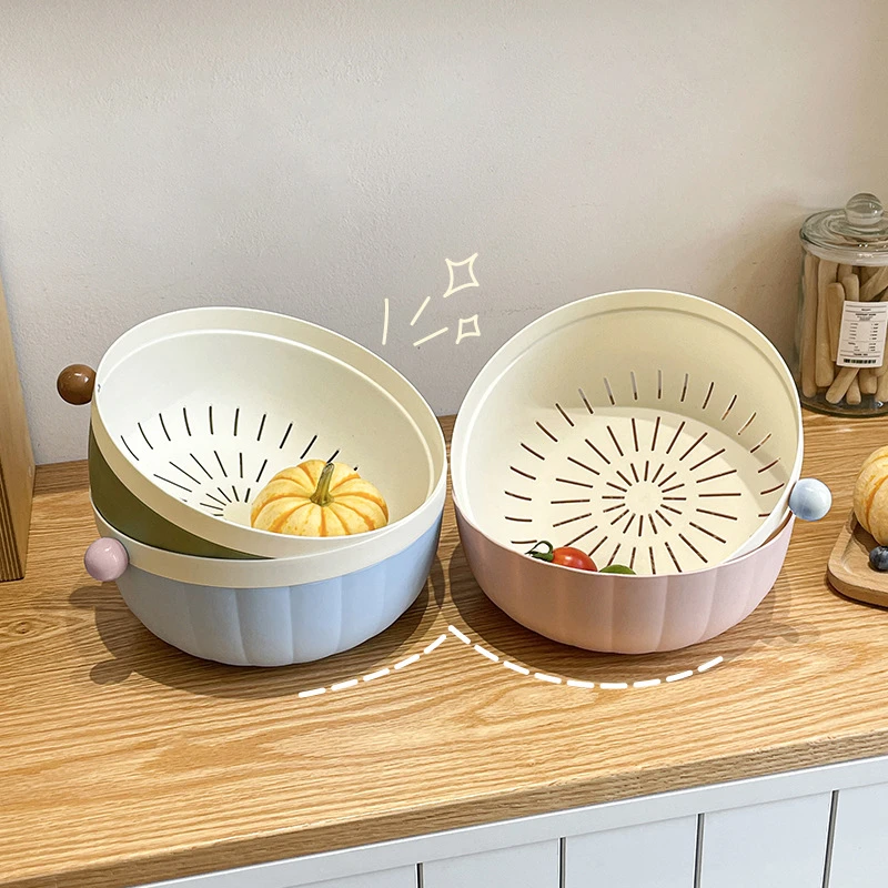 【糖】家用双层沥水篮客厅水果收纳篮厨房洗菜小篮子单人食沥水盆