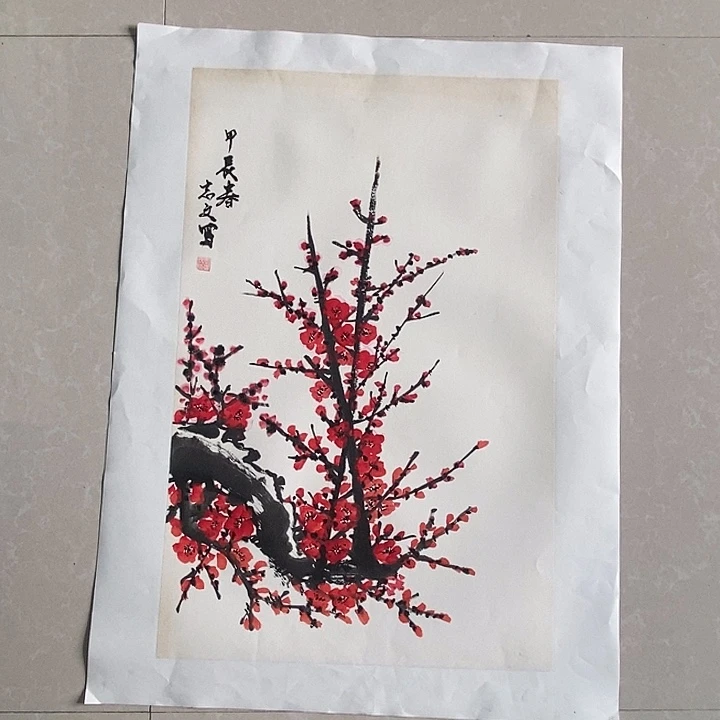 国画四尺三开手绘花鸟