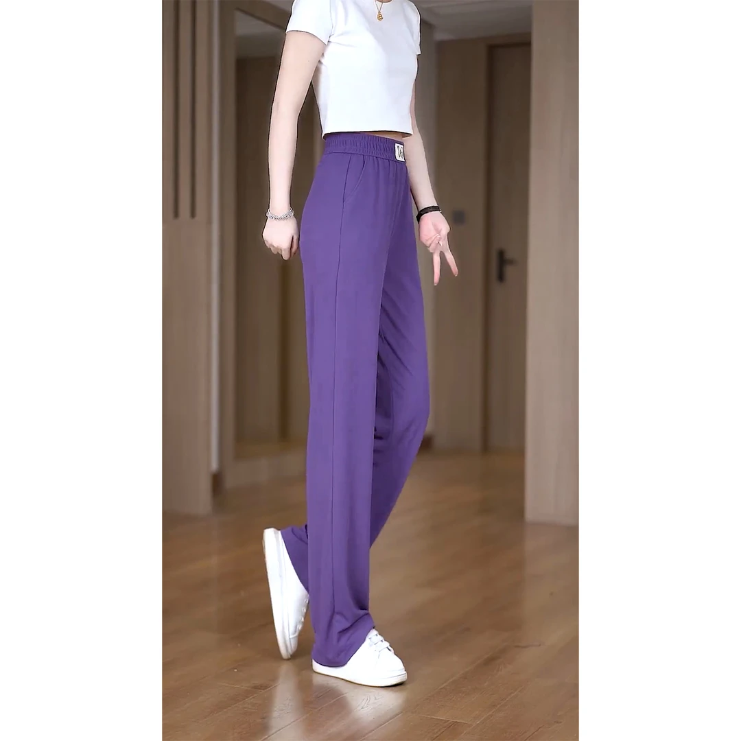 高腰直筒裤窄版阔腿裤夏季休闲裤宽松中老年阔腿裤女裤显瘦薄款