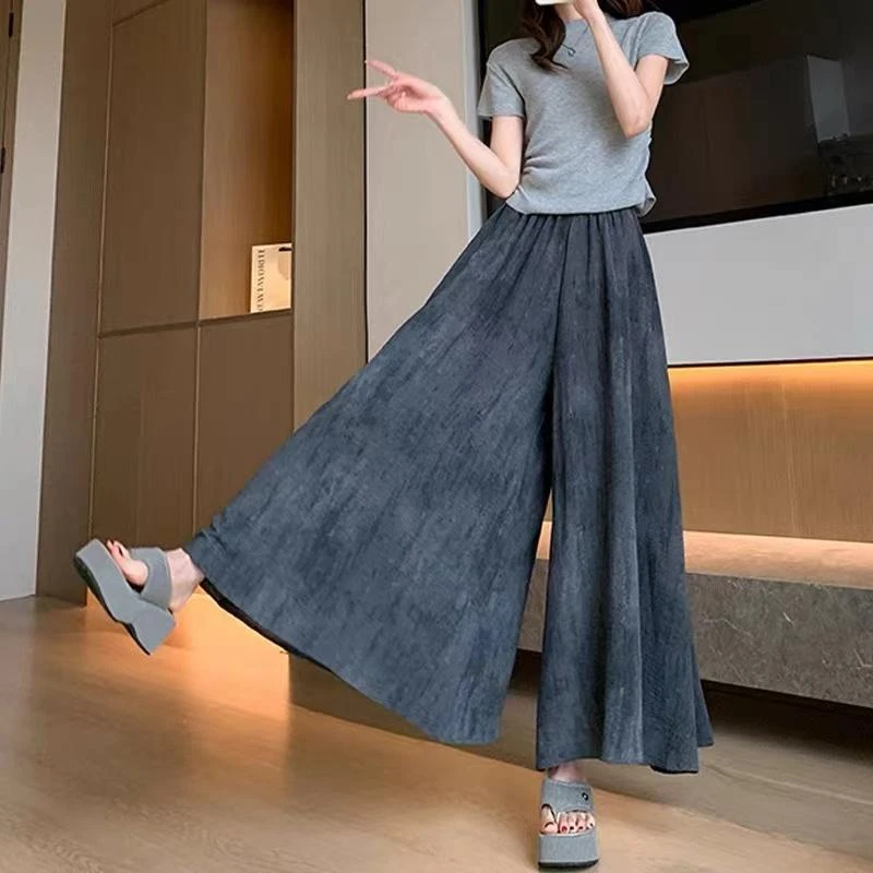 【双口袋升级包边】2025新款气质扎染裤裙夏季薄款冰丝阔腿9分裙裤