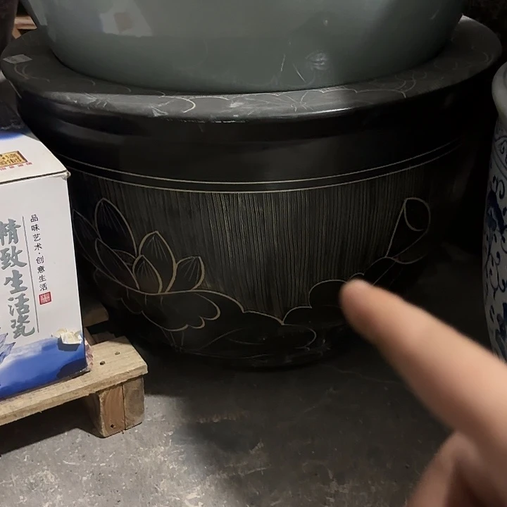 陶瓷瓷片 73公分黑荷花微暇