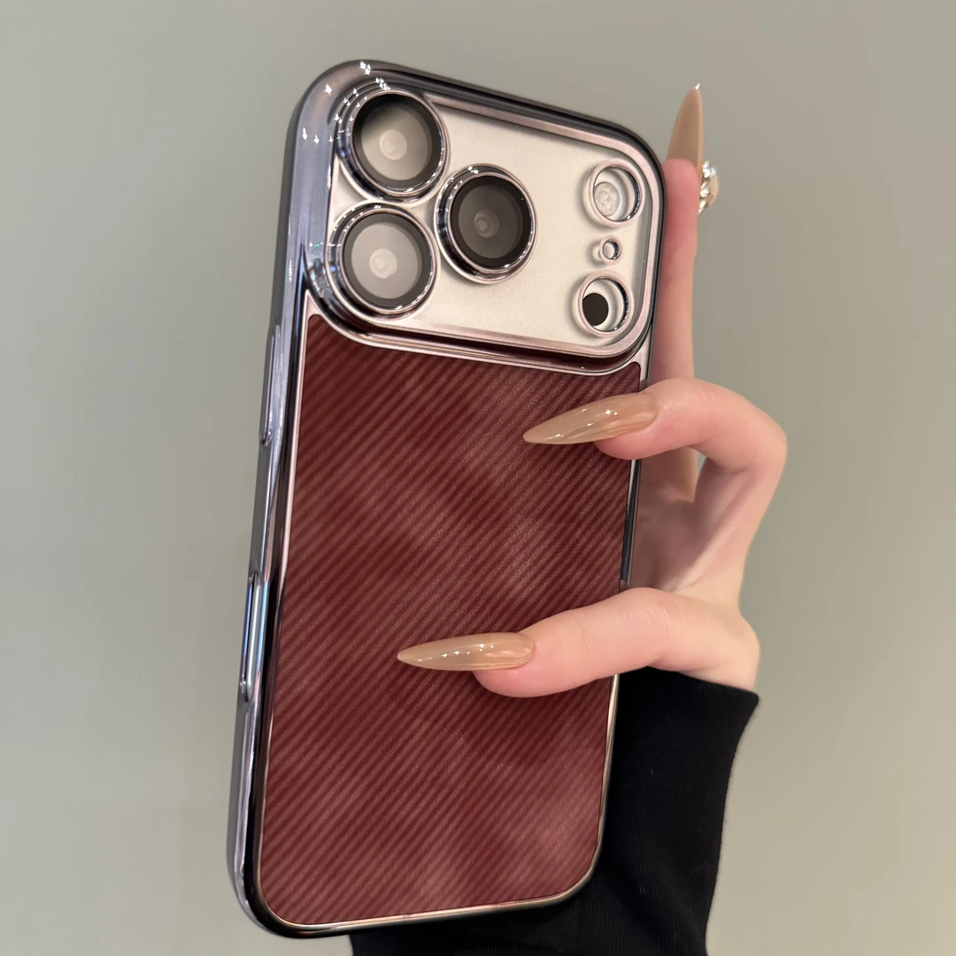 秋冬高级绒布纹全包镜头适用iPhone17手机壳16promax苹果15时尚14