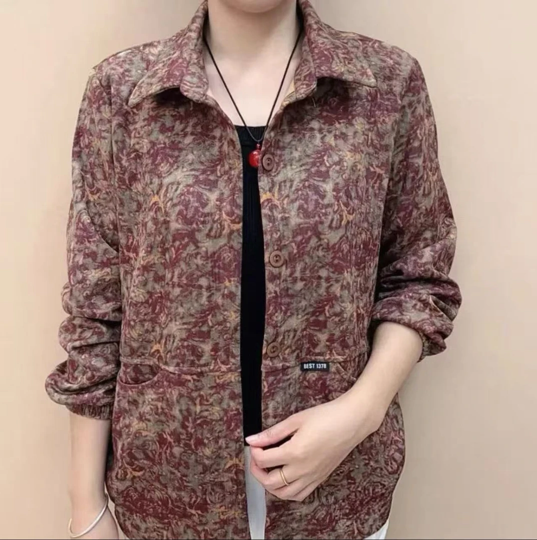 时尚外套复古碎花长袖洋气中年妈妈秋装女装春装休闲夹克衫气质