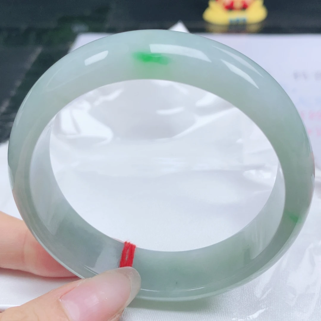 翡翠未镶嵌手镯翡翠59.4飘阳绿宽版轮胎