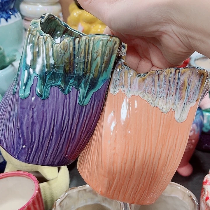 有孔。多肉陶瓷花盆满10元包邮