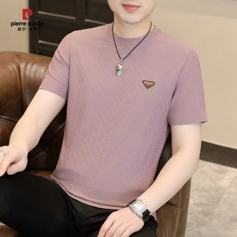 皮尔卡丹高品质男士伊力特针织冰丝短袖夏季简约百搭透气薄款半袖