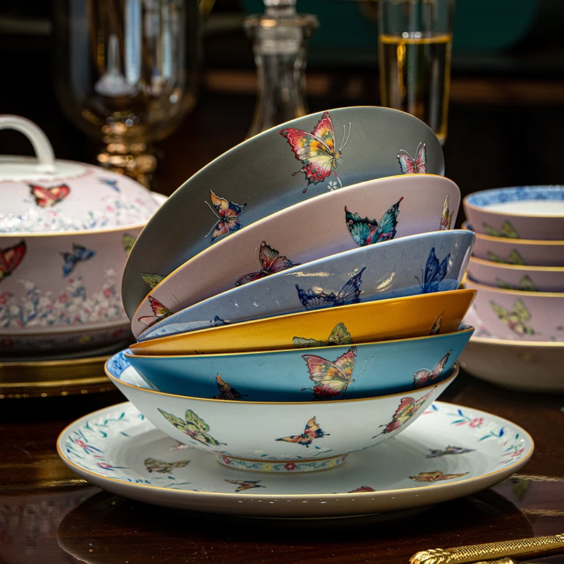 【翩翩元宝盘】景德镇珐琅彩碗碟餐具新中式家用描金深盘多用菜盘