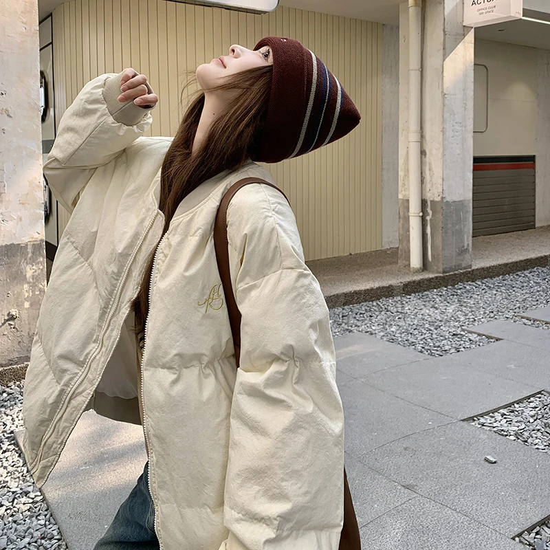 韩系chic棒球羽绒服女冬季新款超好看学院风保暖白鸭绒夹克厚外套