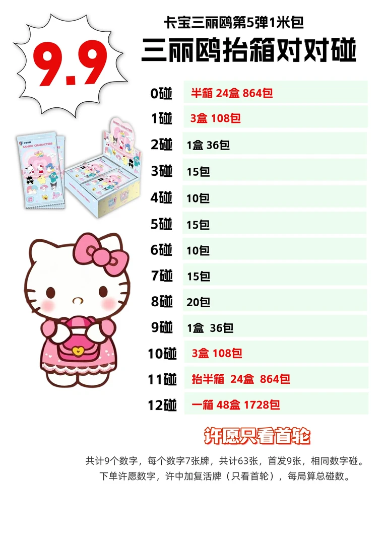 【9.9米对对碰-抬箱】卡宝三丽鸥家族拍立得收藏卡第五弹一元包