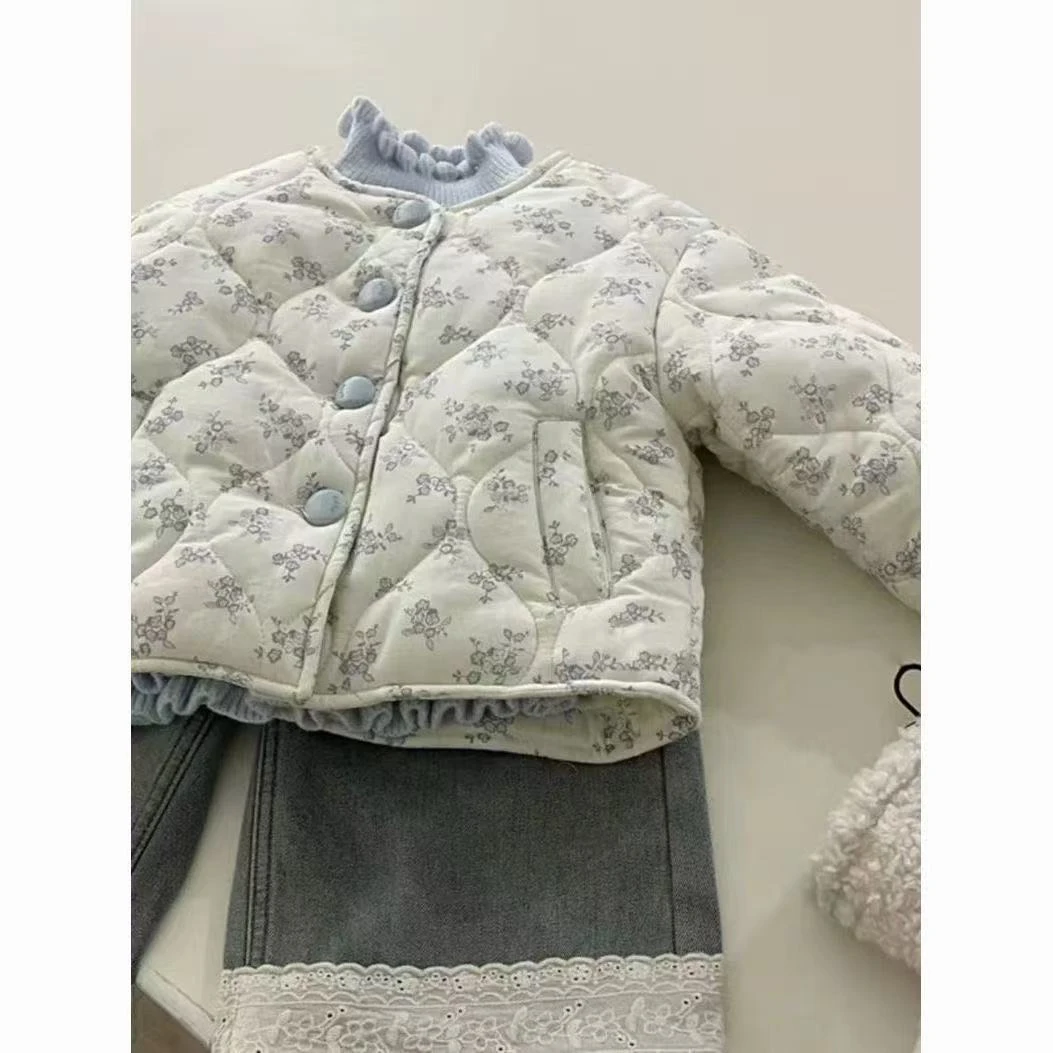 童装女童棉服2025新款冬装儿童时髦加厚保暖夹棉外套宝宝碎花棉衣
